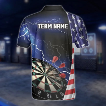 USA Flag Custom Blue Thunder Men's Dart Polo Shirt, Custom Team Patriotic Dart Shirts DAT0359