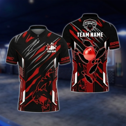 Personalized Black Gold Bowling Team Polo Shirt For Men, Custom Team Bowling Shirt BZ0802 BOW0104