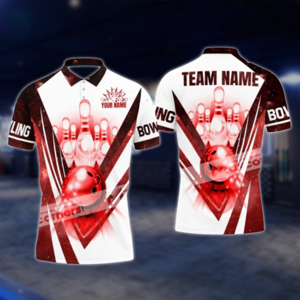 Custom Team Blue White Mens Bowling Polo Shirt, Custom Bowling Team Shirts BA0021 BOW0477