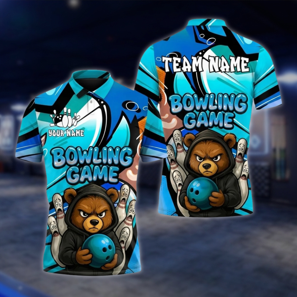 Personalized Angry Bear Bowling Polo Shirt Men, Custom Bear Bowling Shirts For Team BZ0856 BOW0092
