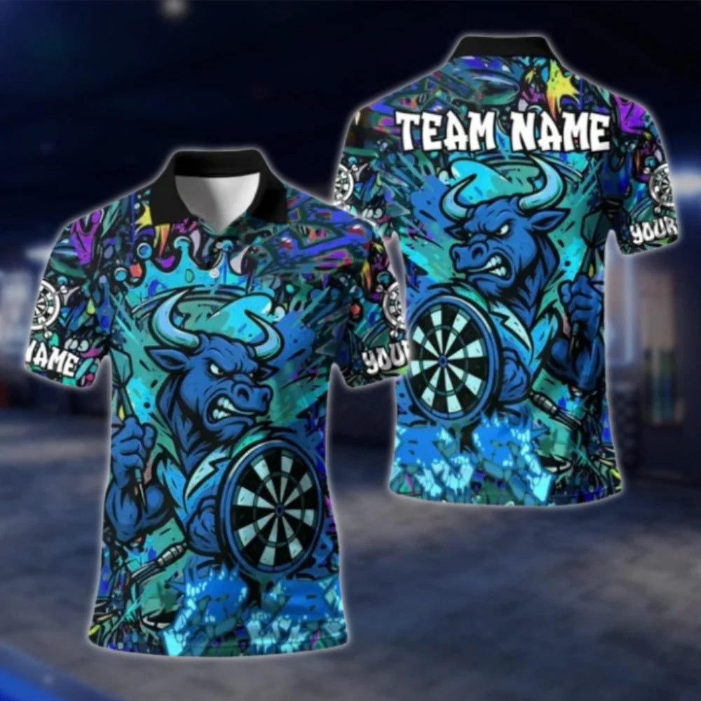 Custom Bull Red Graffiti Dart Mens Polo Shirt, Custom Bull Team Dart Shirts DAT0349