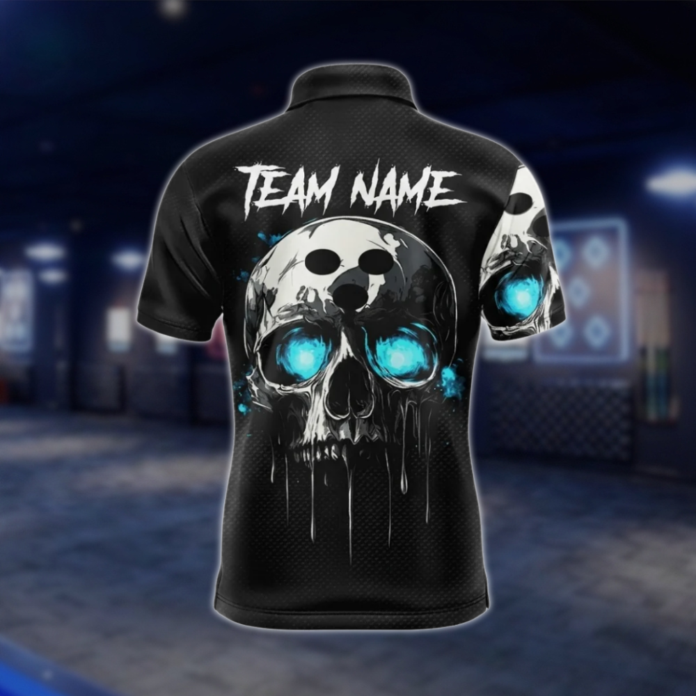 Personalized Skull Bowling Polo Shirt For Men, Custom Skull Bowling Shirts For Team BZ0767 BOW0141