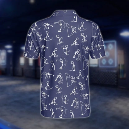 Mens Stickfigures Navy Golf Polo Shirts, Funny Golf Shirts GOF0193