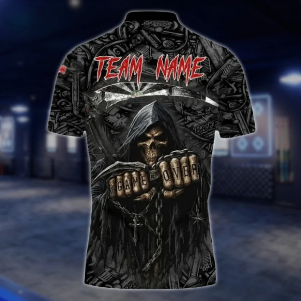 Custom Game Over Skull Dart Mens Polo Shirt, Custom Team Skull Dart Shirts DAT0427