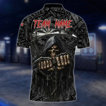 Custom Game Over Skull Dart Mens Polo Shirt, Custom Team Skull Dart Shirts DAT0427