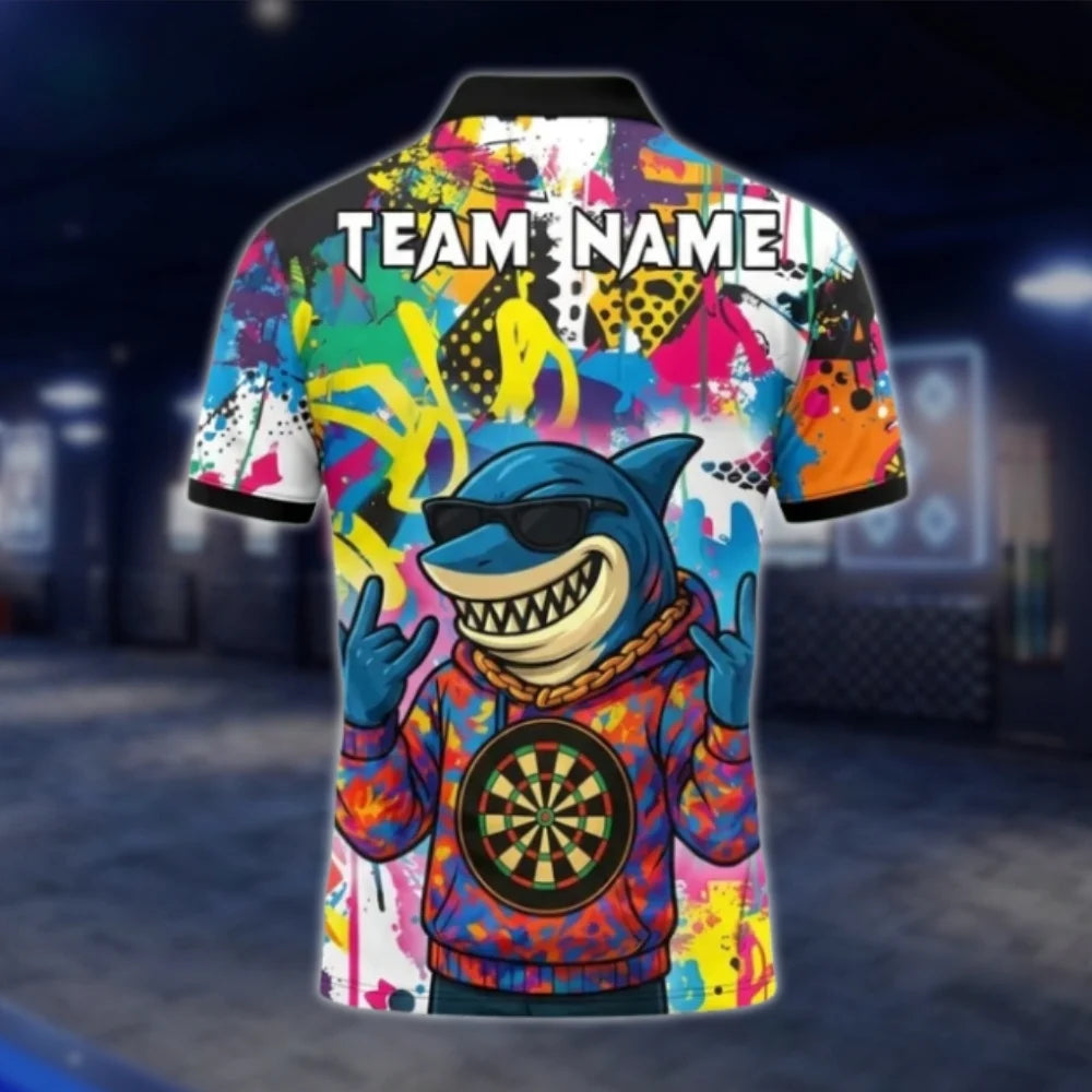 Custom Shark Hiphop Graffiti Men's Dart Polo Shirt, Custom Team Shark Dart Shirts DAT0383