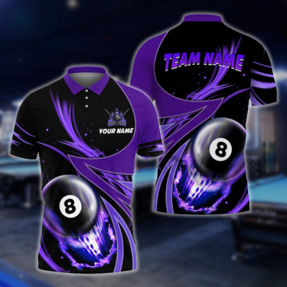 Custom 8 Ball Black And Blue Billiard Men's Polo Shirt, Custom Team 8 Ball Billiard Shirts BLD0060