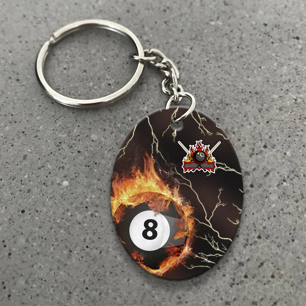 Billiard 8 Ball Thunder Fire Flame Personalized Name 3D Keychain Gift For Billiard Players ORN0177