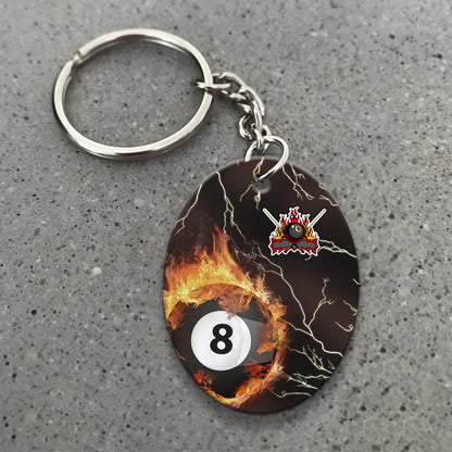 Billiard 8 Ball Thunder Fire Flame Personalized Name 3D Keychain Gift For Billiard Players ORN0177