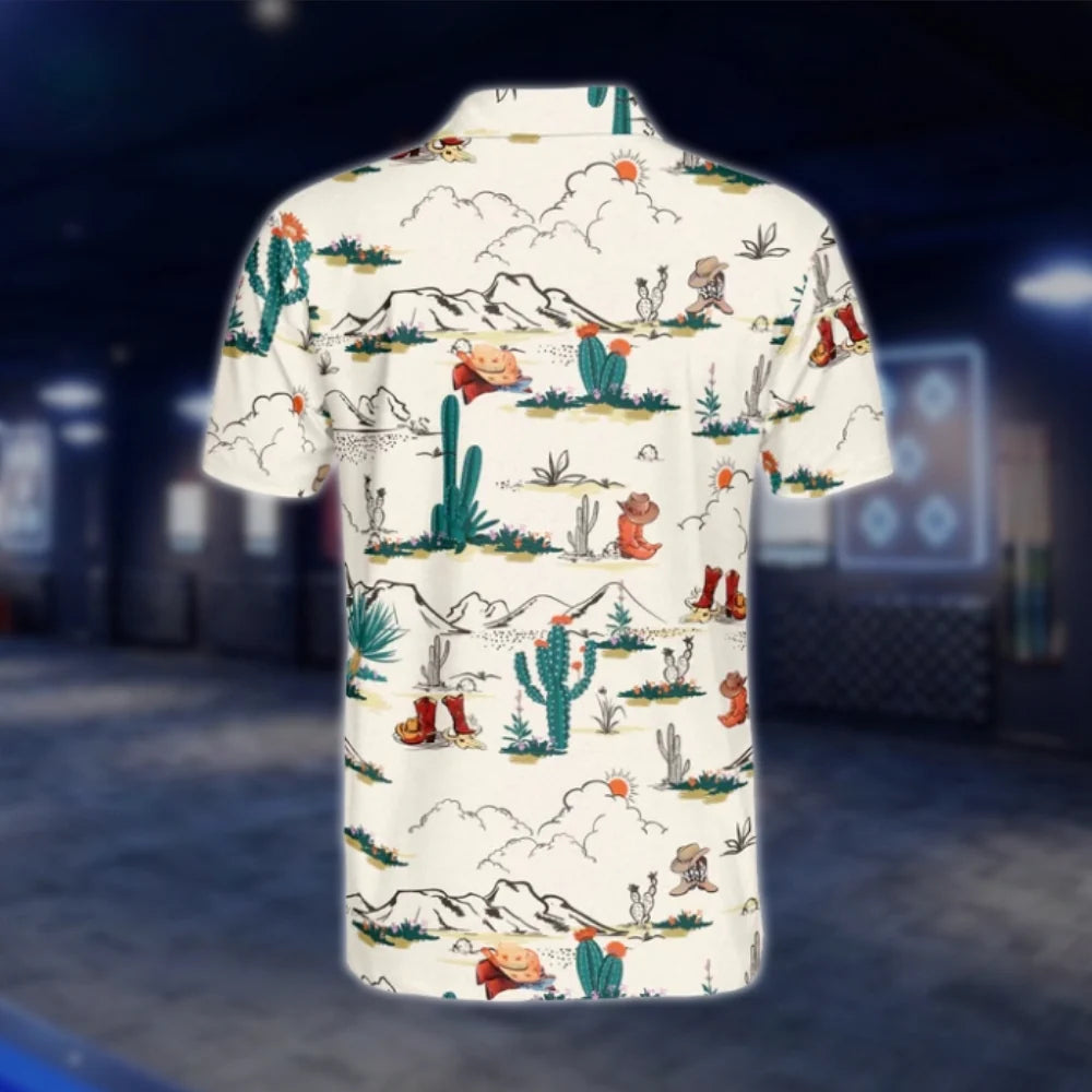 Cowboy Boots Cactus Golf Polo Shirt For Men, Western Golf Shirt GOF0197