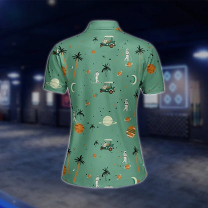 Astronaut Women's Green Golf Polo Shirts, Space Golf Shirts For Women GOF0278