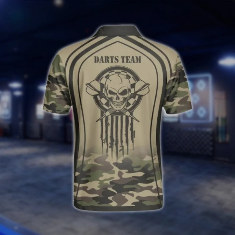 Custom Skull Camo Dart Team Polo Shirt For Men, Custom Camo Brown Dart Team Shirts DAT0243