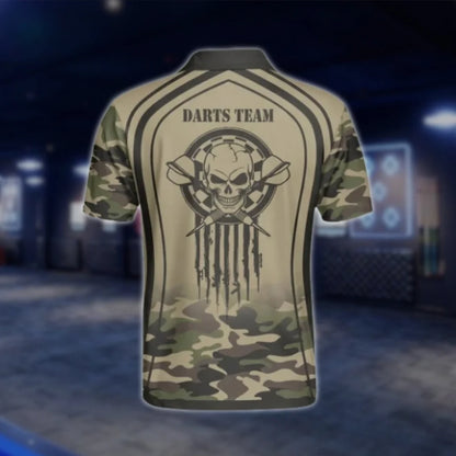 Custom Skull Camo Dart Team Polo Shirt For Men, Custom Camo Brown Dart Team Shirts DAT0243