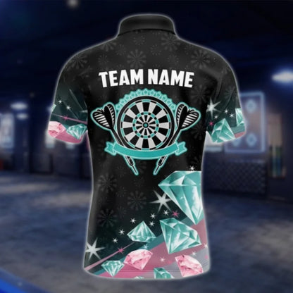 Custom Team Cyan Pink Diamond Dart Polo Shirt For Men, Custom Dart Shirts DAT0443