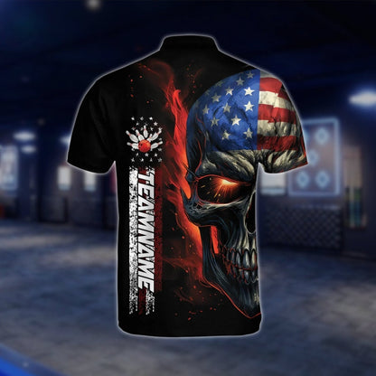 Custom Skull USA Flag Bowling Jersey For Mens, Custom Skull Patriotic Bowling Team Shirts BZ0145 BOW0449