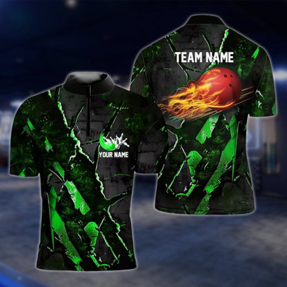 Custom Fire Ball Black Red Bowling Jersey For Mens, Custom Team Flame Bowling Shirts BZ0093 BOW0461