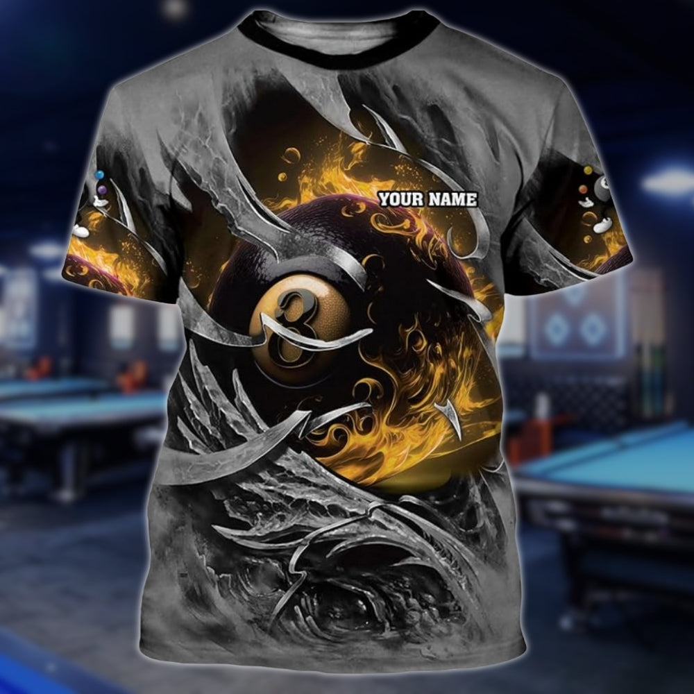 Custom Team 8 Ball TShirts For Men And Women, Custom Flaming 8 Ball Billiard Team Shirts BLD0272