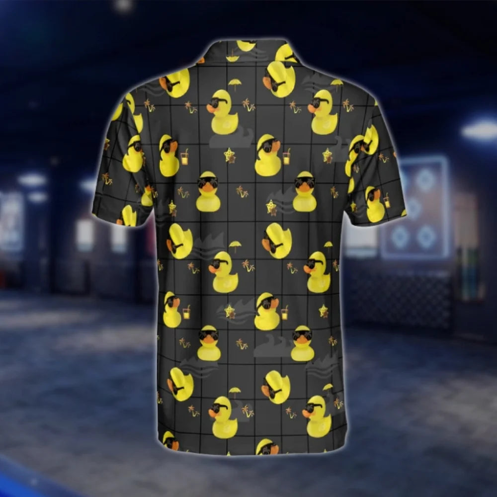 Men's Duck Black Yellow Golf Polo Shirt, Duck Lover Golf Shirt GOF0133