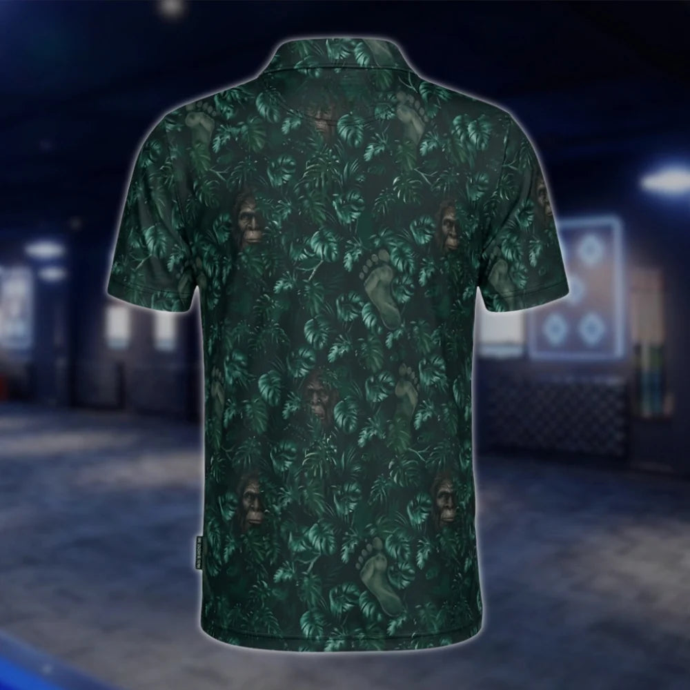 Bigfoot Tropical Men's Cyan Golf Polo Shirts, Bigfoot Sasquatch Golf Shirts GOF0219