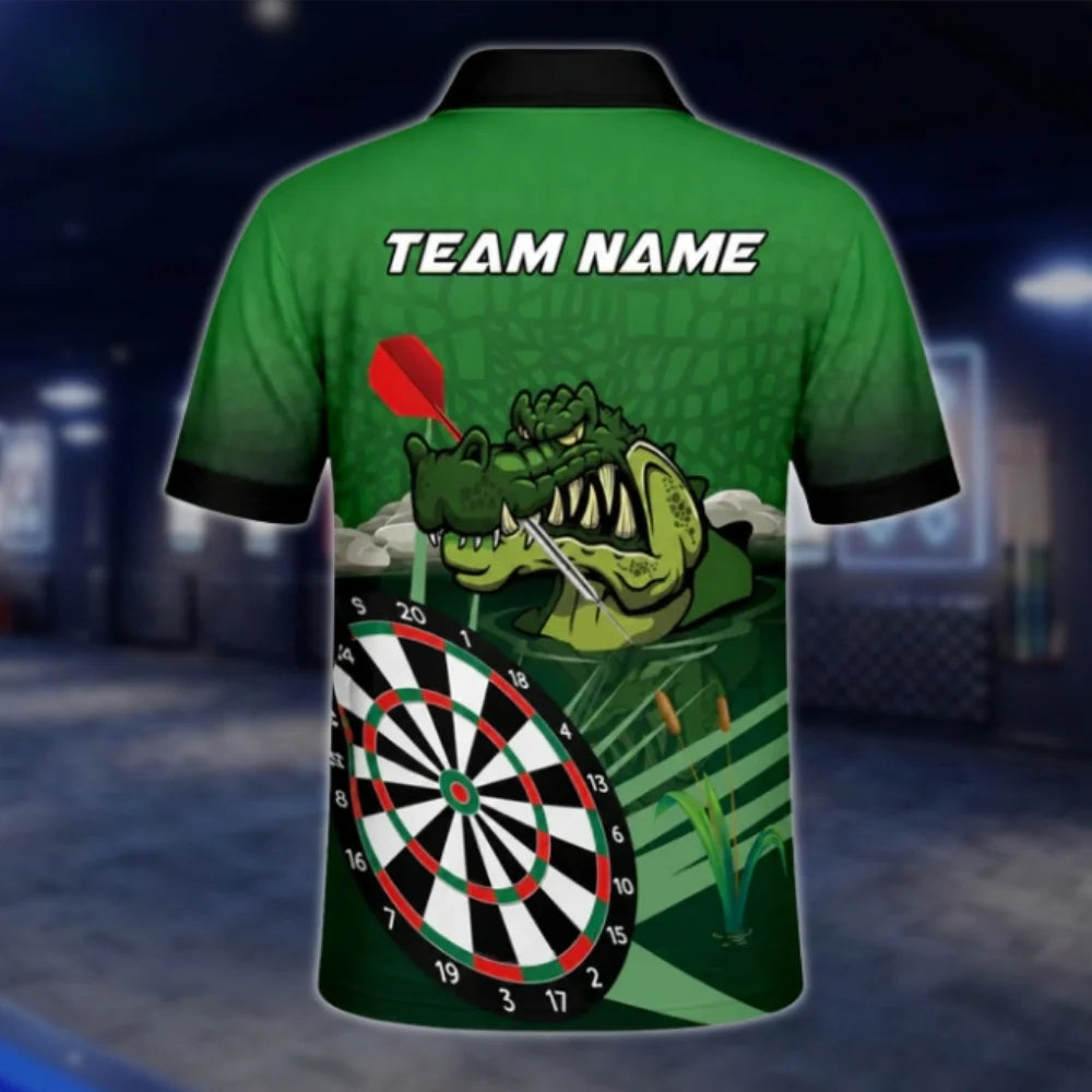 Funny Crocodile Custom Dart Mens Polo Shirt Green, Custom Alligator Dart Team Shirts DAT0254