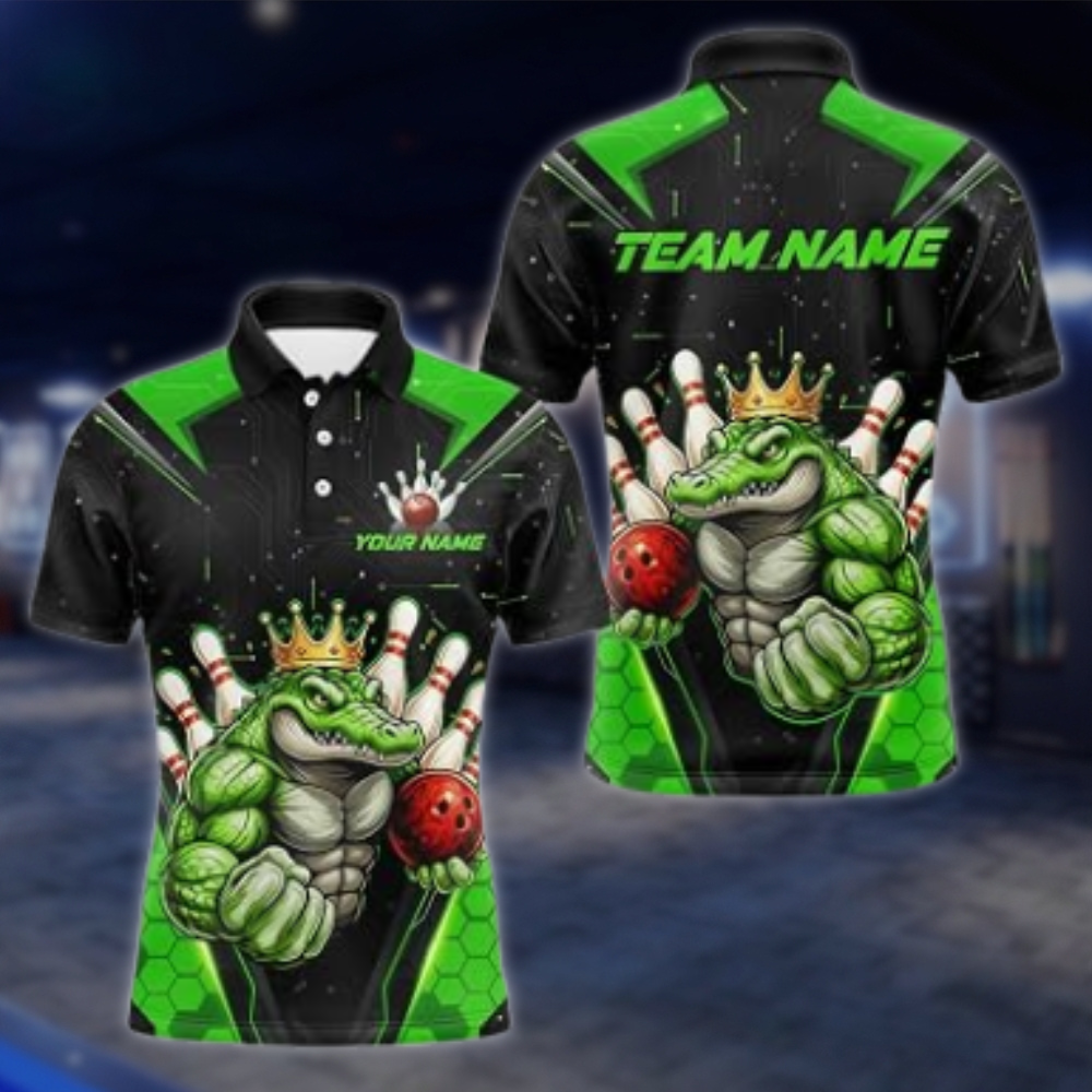 Personalized Aligator Muscle Bowling Mens Polo Shirt, Custom Alligator Bowling Shirt For Team BZ0880 BOW0063