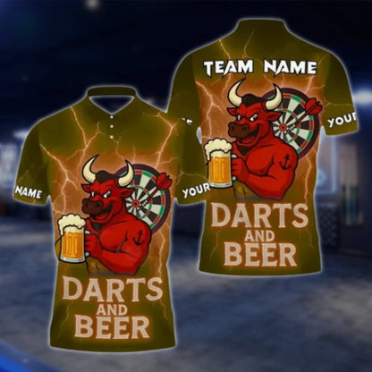 Dart And Beer Bull Custom Mens Dart Polo Shirt, Custom Bull Dart Team Shirts DAT0431