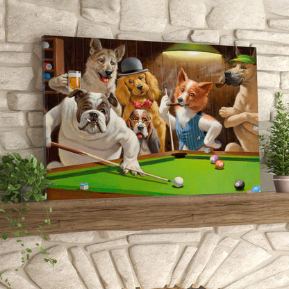 Funny Dogs Playing Billiard Living Room Pet Portrait Puppy 3D Print Horizontal Canvas Wall Art Pet Painting Artwork ORN0225