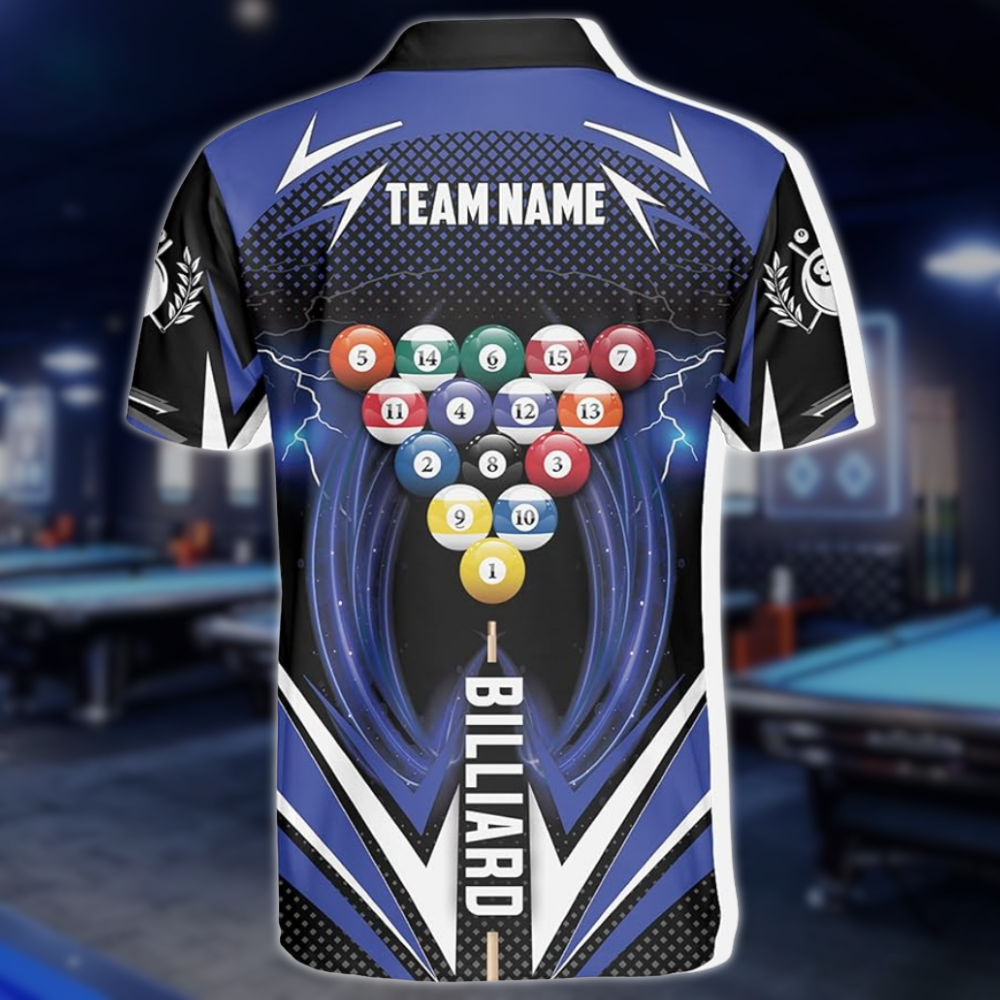 Custom Black Blue Billiard Team Shirt For Men, Custom Pool Billiard Shirts BLD0277