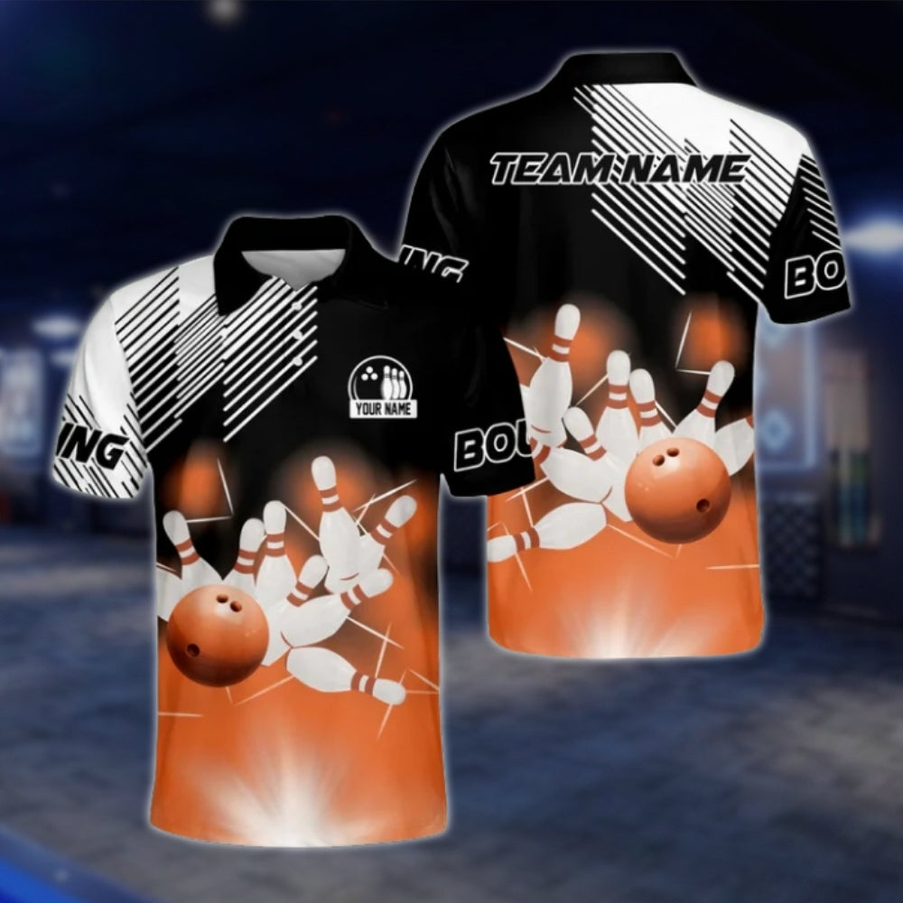 Custom Team Blue Black White Bowling Mens Polo Shirt, Custom Bowlong Shirts BZ0164 BOW0380