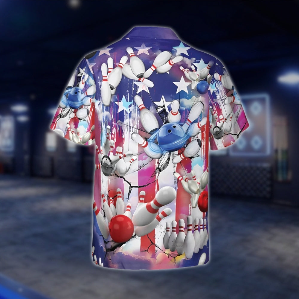 American Flag Red White Blue Bowling Hawaiian Shirt For Men And Women, Patriotic Bowling Shirts For 4th Of July BZ0232 BOW0308