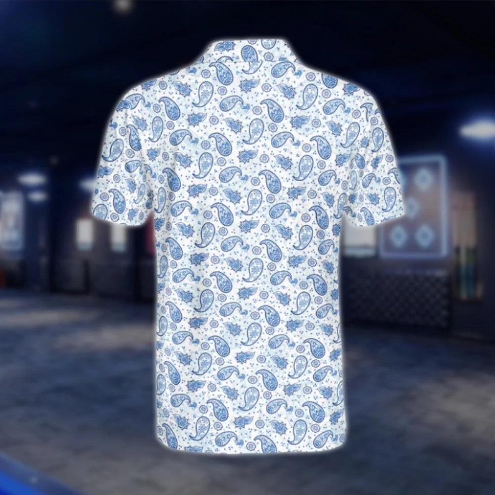 Paisley Blue And White Golf Polo Shirt For Men, Paisley Golf Shirt GOF0164