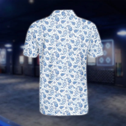 Paisley Blue And White Golf Polo Shirt For Men, Paisley Golf Shirt GOF0164