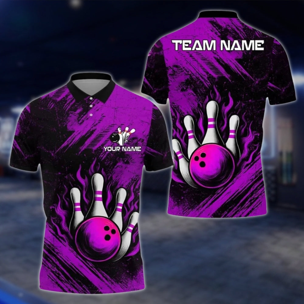 Custom Team Black And Blue Bowling Polo Shirt For Mens, Custom Bowling Shirts BE0118 BOW0385