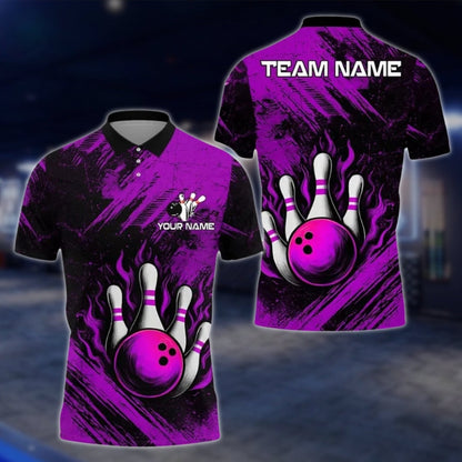 Custom Team Black And Blue Bowling Polo Shirt For Mens, Custom Bowling Shirts BE0118 BOW0385