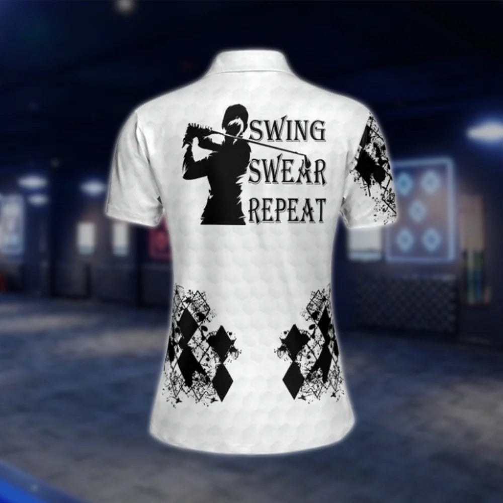 Swing Swear Repeat Golf Polo Shirts For Women, Ladies Funny Golf Shirts GOF0285