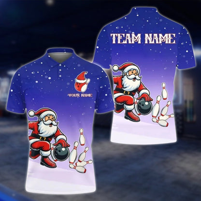 Santa Playing Bowling Custom Mens Xmas Bowling Polo Shirt, Custom Christmas Bowling Team Shirts BE0116 BOW0386