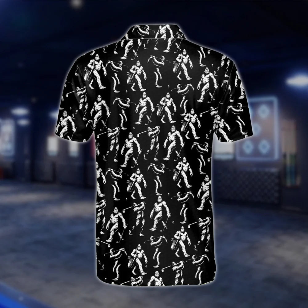 Bigfoot Golf Polo Shirt For Men Black And White, Big Sasquatch Golf Shirt GOF0085