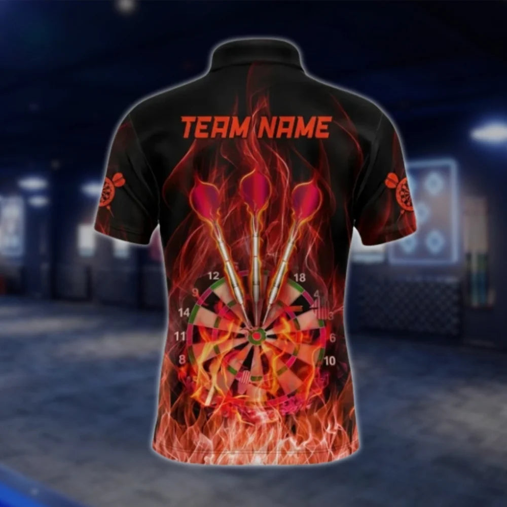 Custom Red Fire Dartboard Men's Dart Polo Shirt, Custom Flame Dart Team Shirts DAT0336