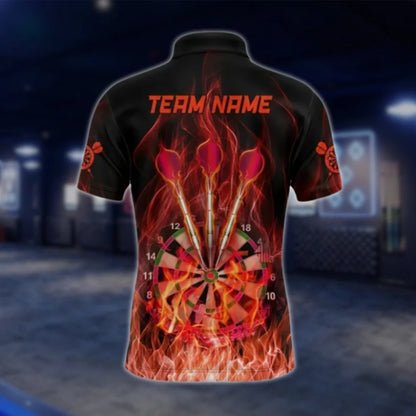 Custom Red Fire Dartboard Men's Dart Polo Shirt, Custom Flame Dart Team Shirts DAT0336