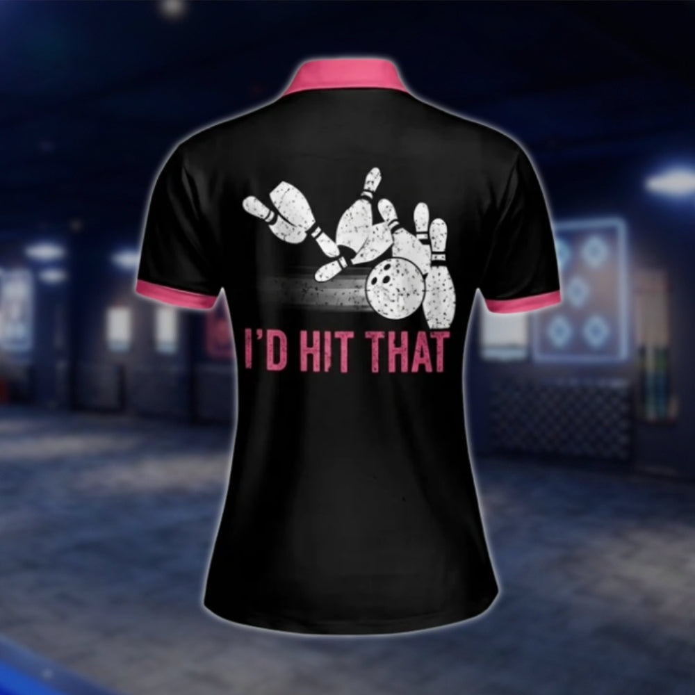 I'd Hit That Argyle Black Pink Custom Womens Bowling Polo Shirt, Custom Funny Bowling Shirt For Women BW0103 BOW0238