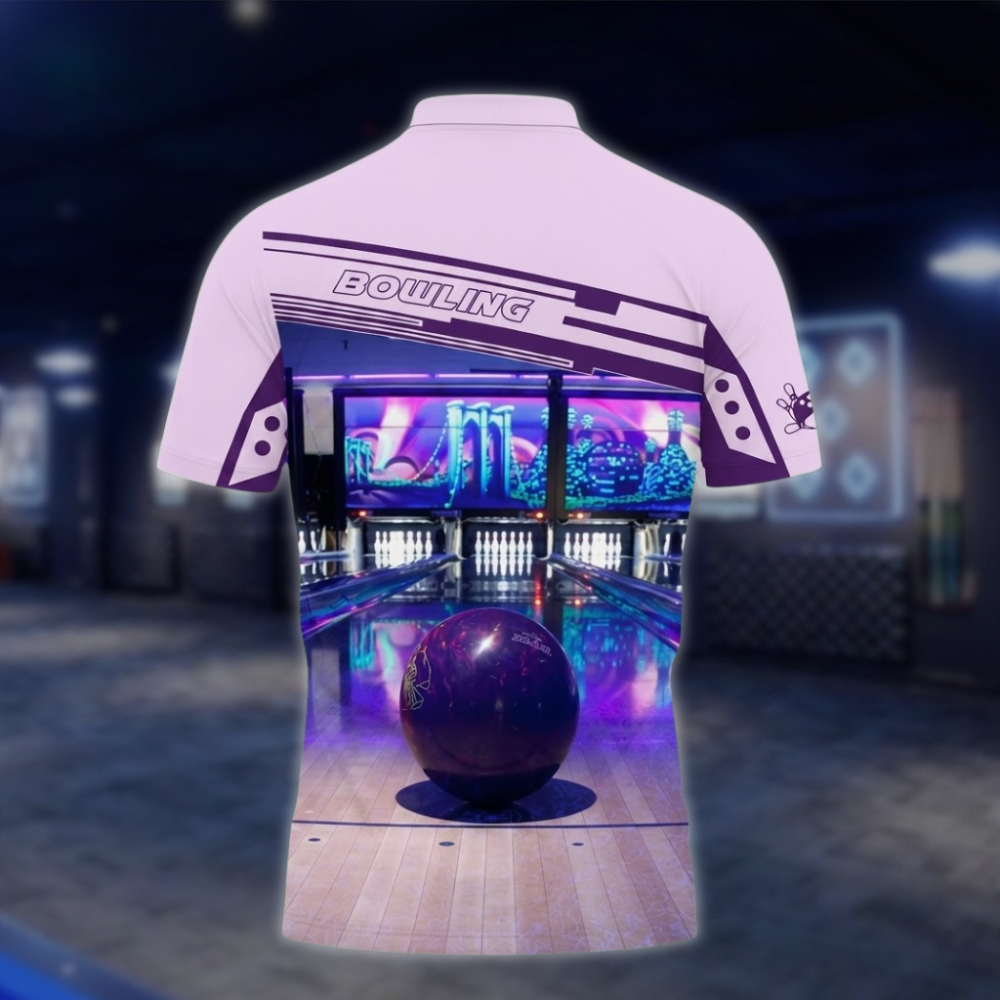 Personalized Mens Purple Lane Bowling Polo Shirt, Custom Bowling Shirt BZ0815 BOW0143