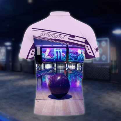 Personalized Mens Purple Lane Bowling Polo Shirt, Custom Bowling Shirt BZ0815 BOW0143