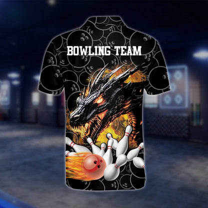 Custom Dragon Fire Ball Bowling Polo Shirt For Mens, Custom Dragon Bowling Shirts For Team BZ0045 BOW0232