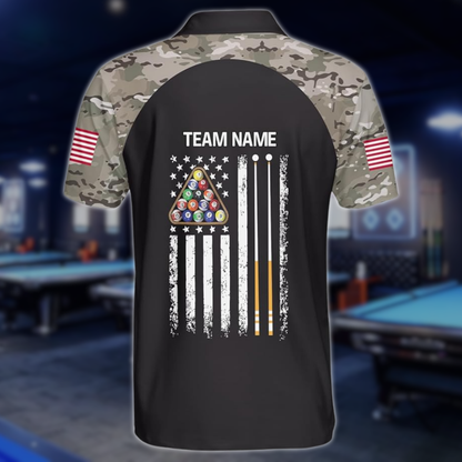 Custom USA Flag Camouflage Billiard Jersey For Men, Custom Camo Patriotic Billiard Team Shirts BLD0297
