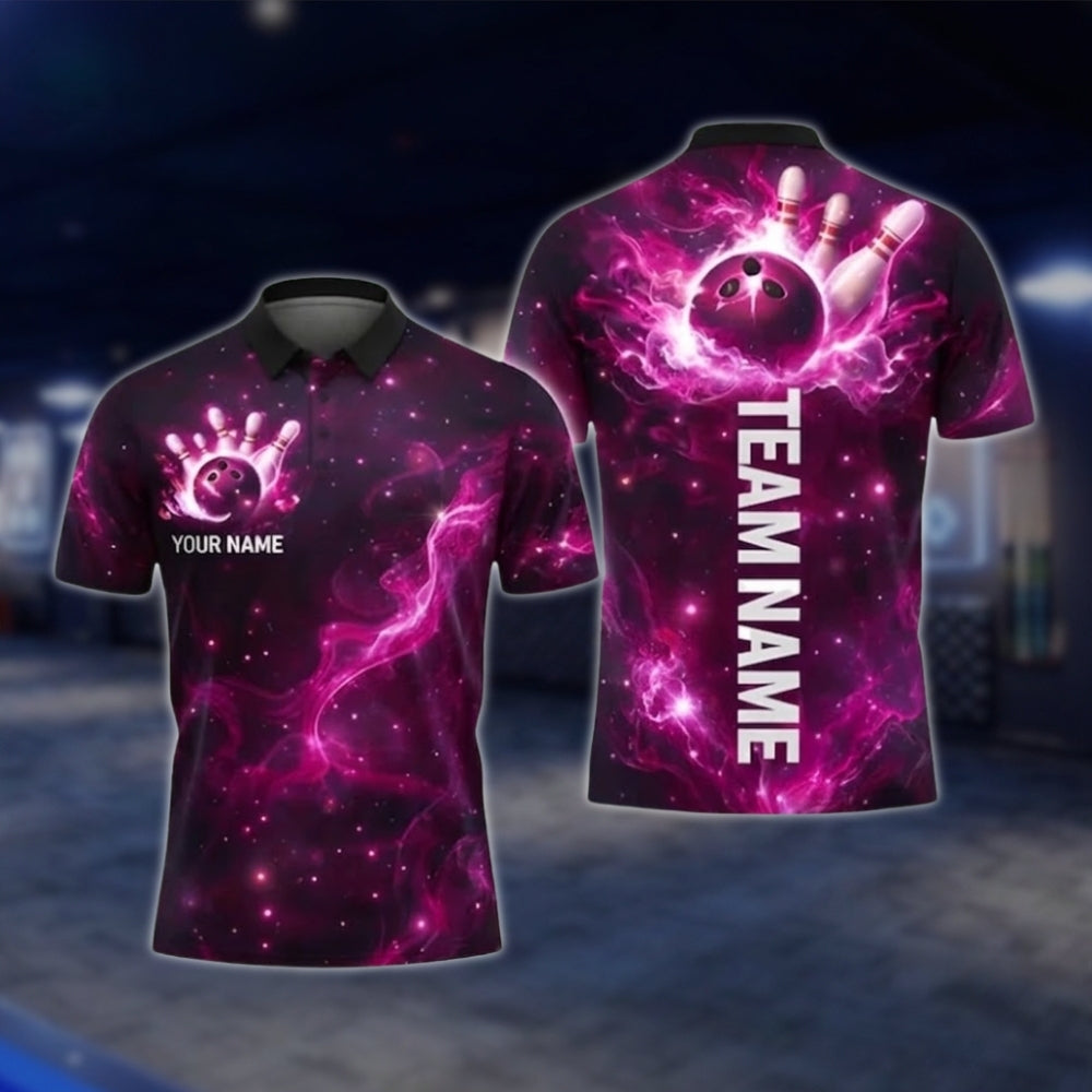 Cistom Thunder Purple Lightning Bowling Mens Polo Shirt, Custom Team Thunder Bowling Shirts BZ0347 BOW0384