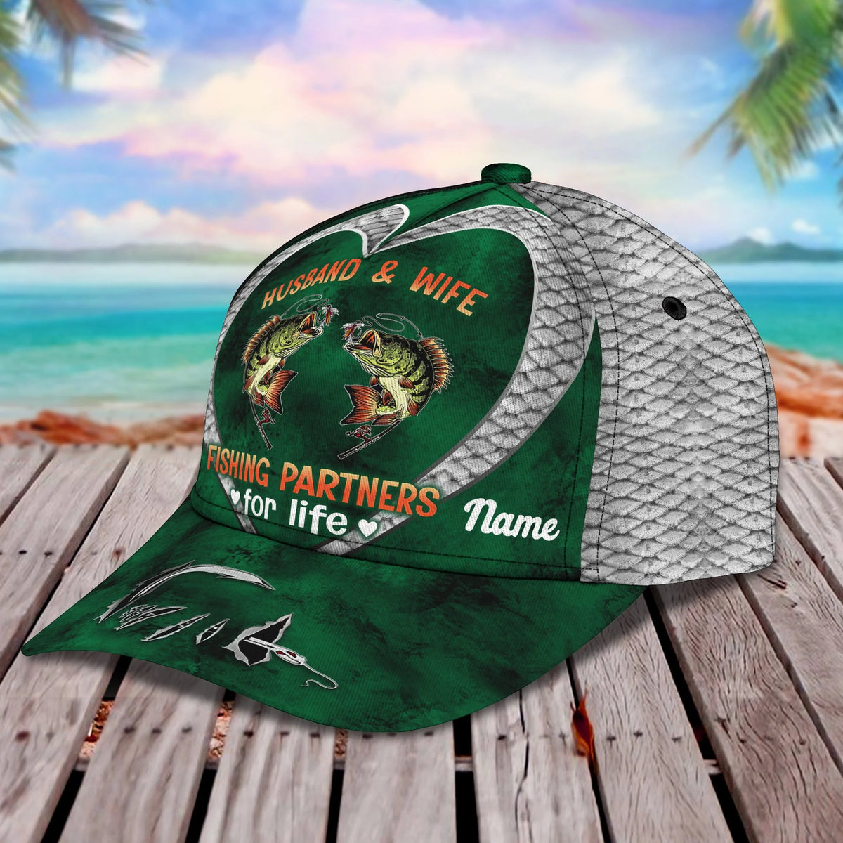 Husband & Wife Fishing Partners For Life - Personalized Name Cap 34 FISH0203