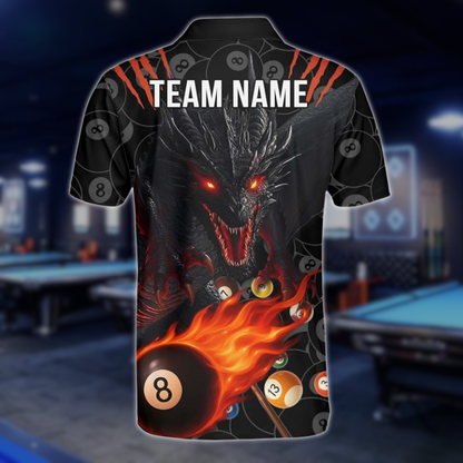 Custom Dragon Flaming 8 Ball Billiard Men Polo Shirt, Custom Dragon Billiard Shirts For Team BLD0273
