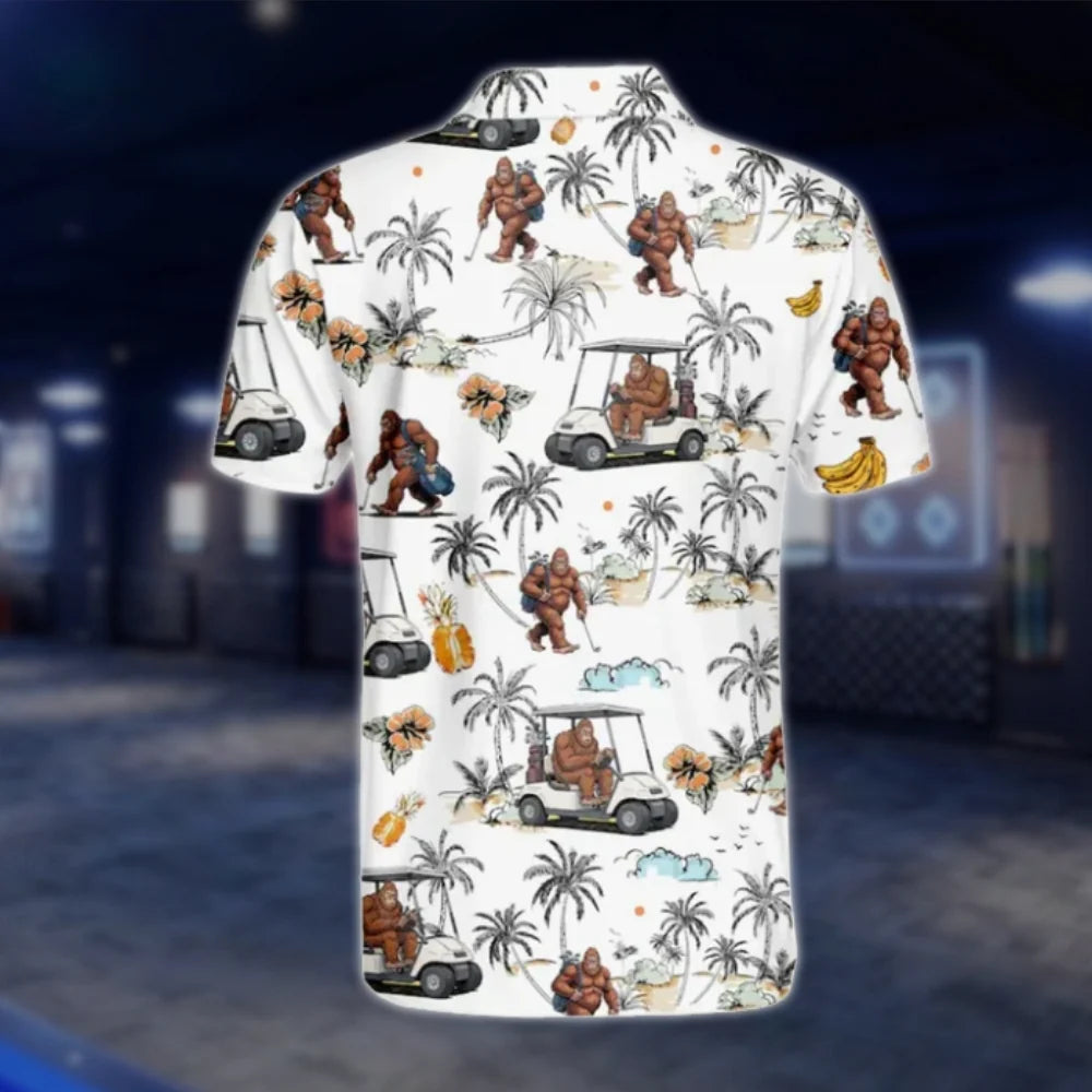 Tropical Bigfoot Sasquatch Golf Polo Shirts For Men, Bigfoot Golf Shirt GOF0242