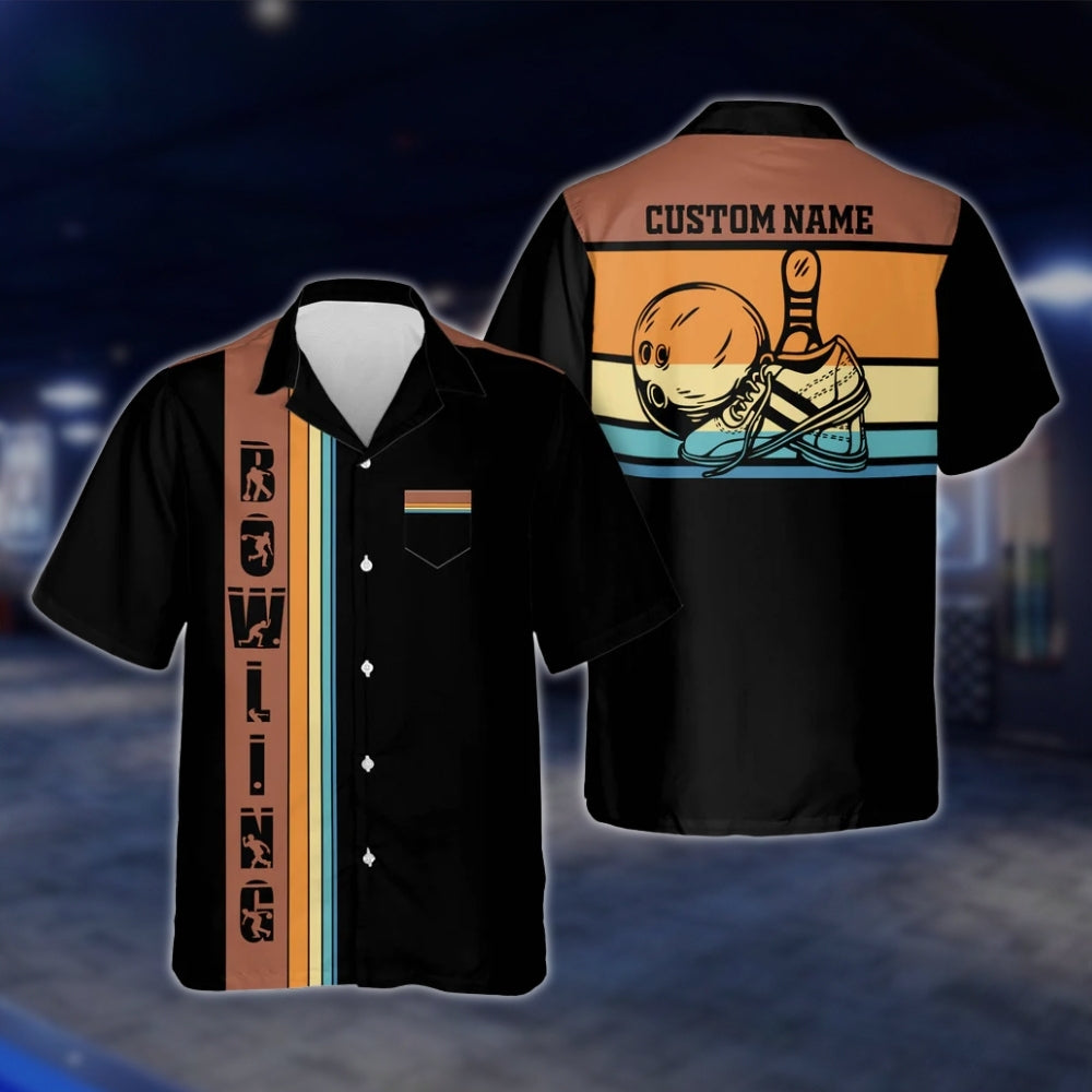 Custom Retro Sunset Bowling Hawaiian Shirt For Men, Custom Retro Bowling Shirt With Pocket BZ0117 BOW0298