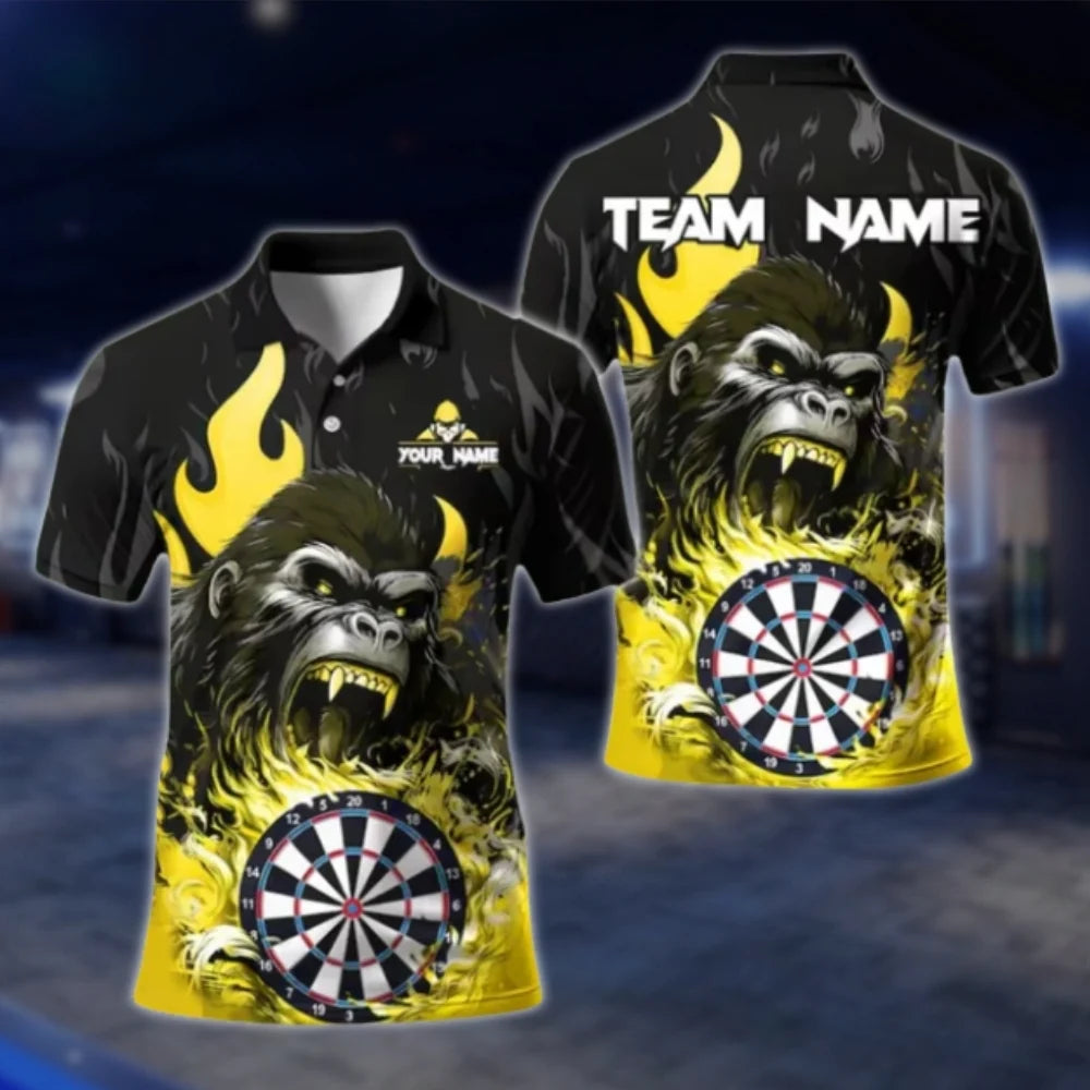 Custom Mens Gorilla Flame Dart Polo Shirt, Custom Gorilla Dart Team Shirts DAT0424